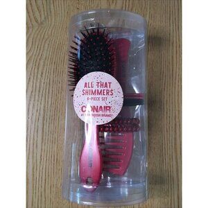 New Conair All That Shimmers 8pc Gift Set Cushion Brush Comb & Hair Elastics